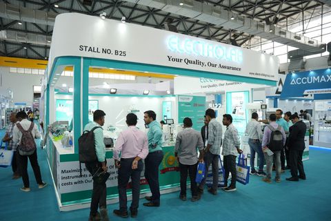 A well-lit exhibition booth