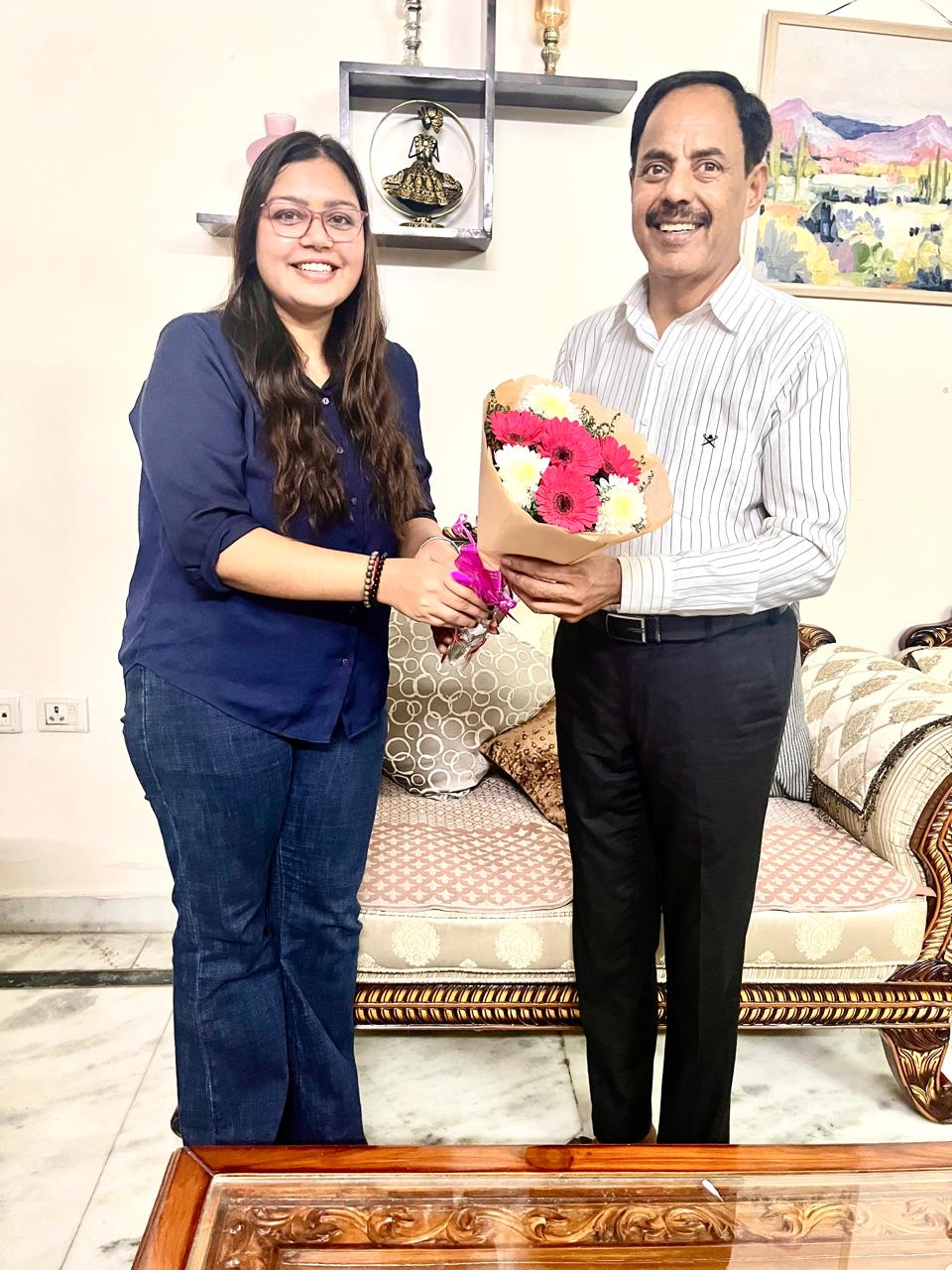 Dr. Mahesh Chauhan (BJP District President) meeting with Lavika Bhardwaj (Skycrown Co-founder)